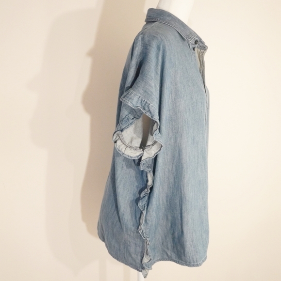 MADEWELL Oversized Side Ruffle Chambray Top/Blouse - Picture 7 of 7